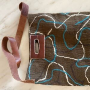 Women's Olive Green Felted Felt Bag Crossbody Purse Leather Handbag